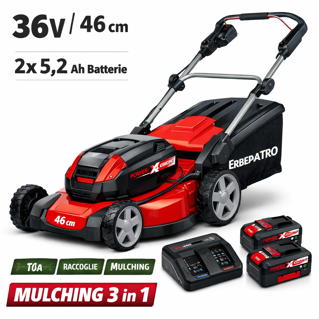 Tagliaerba a batteria ERBEDALTRO PowerXchange 36V 46cm con 2 batterie 5,2Ah – Mulching 3 in 1